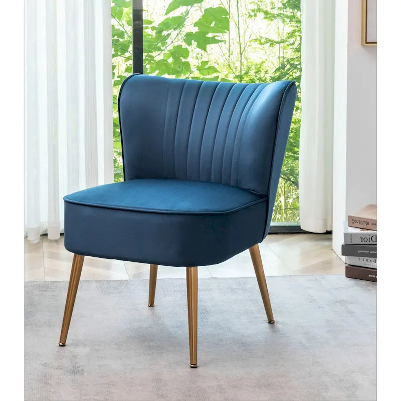 Fauteuil d'appoint en velours sans accoudoirs, style moderne du milieu du siècle, 1 place – Noir / Sarcelle / Gris / Bleu marine / Jaune / Ivoire / Vert / Violet / Rouge orangé