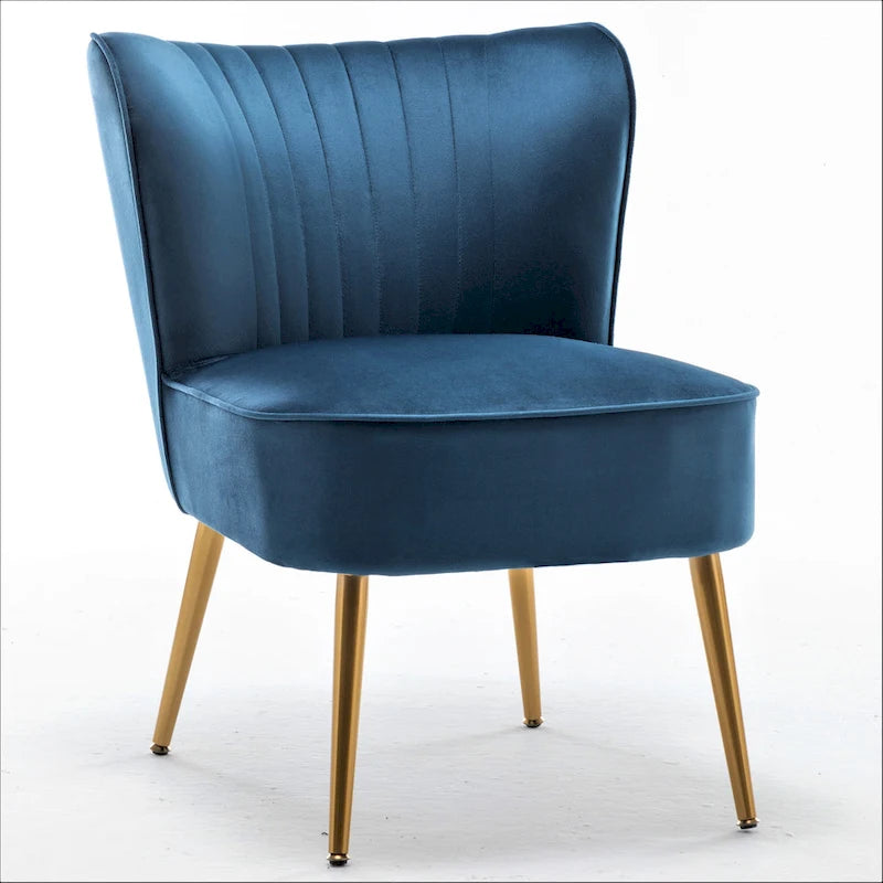 Fauteuil d'appoint en velours sans accoudoirs, style moderne du milieu du siècle, 1 place – Noir / Sarcelle / Gris / Bleu marine / Jaune / Ivoire / Vert / Violet / Rouge orangé