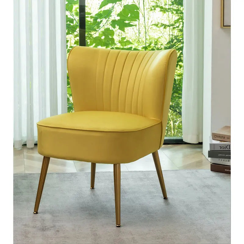 Fauteuil d'appoint en velours sans accoudoirs, style moderne du milieu du siècle, 1 place – Noir / Sarcelle / Gris / Bleu marine / Jaune / Ivoire / Vert / Violet / Rouge orangé