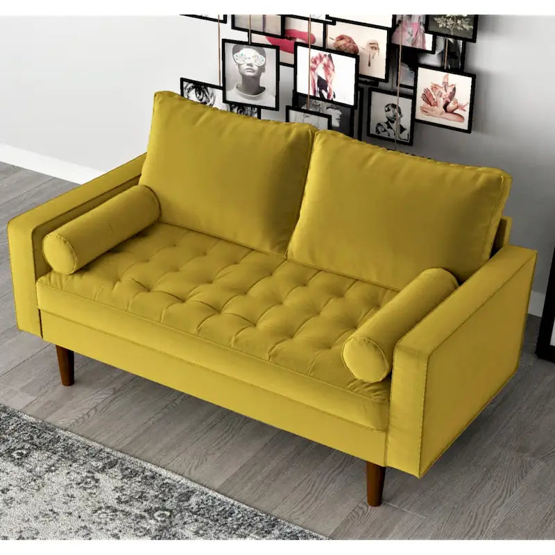 Causeuse capitonnée en velours – Multicolore, Milieu de siècle, 2 places