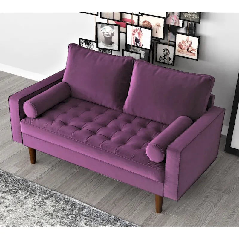 Causeuse capitonnée en velours – Multicolore, Milieu de siècle, 2 places