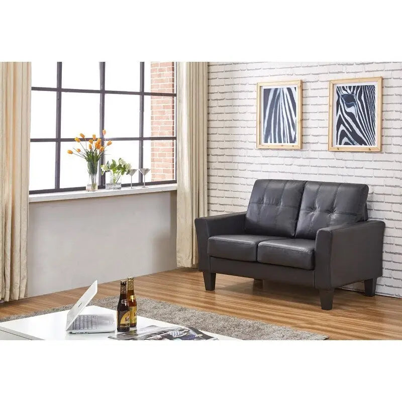 Causeuse 2 places style Mid-Century – Crème / Marron / Noir