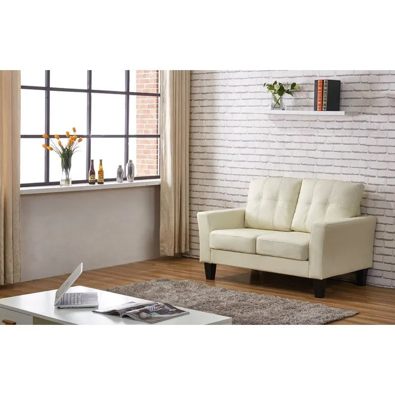 Causeuse 2 places style Mid-Century – Crème / Marron / Noir