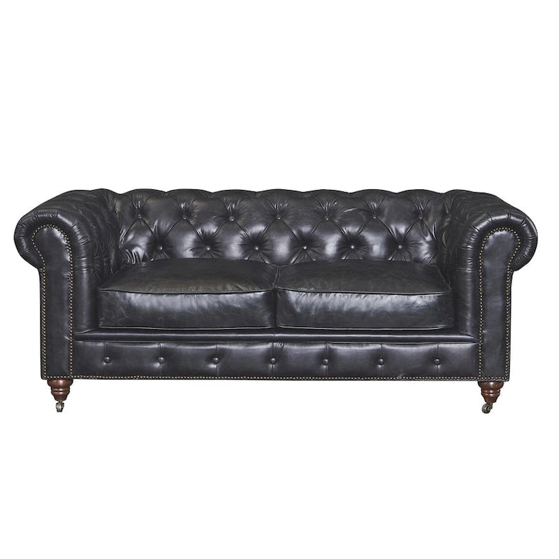Causeuse Chesterfield – Marron foncé / Châtaigne / Noir / Marron écorce – 2 places