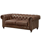 Causeuse Chesterfield – Marron foncé / Châtaigne / Noir / Marron écorce – 2 places