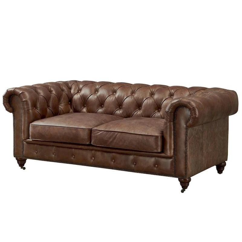 Causeuse Chesterfield – Marron foncé / Châtaigne / Noir / Marron écorce – 2 places