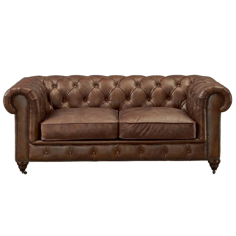 Causeuse Chesterfield – Marron foncé / Châtaigne / Noir / Marron écorce – 2 places