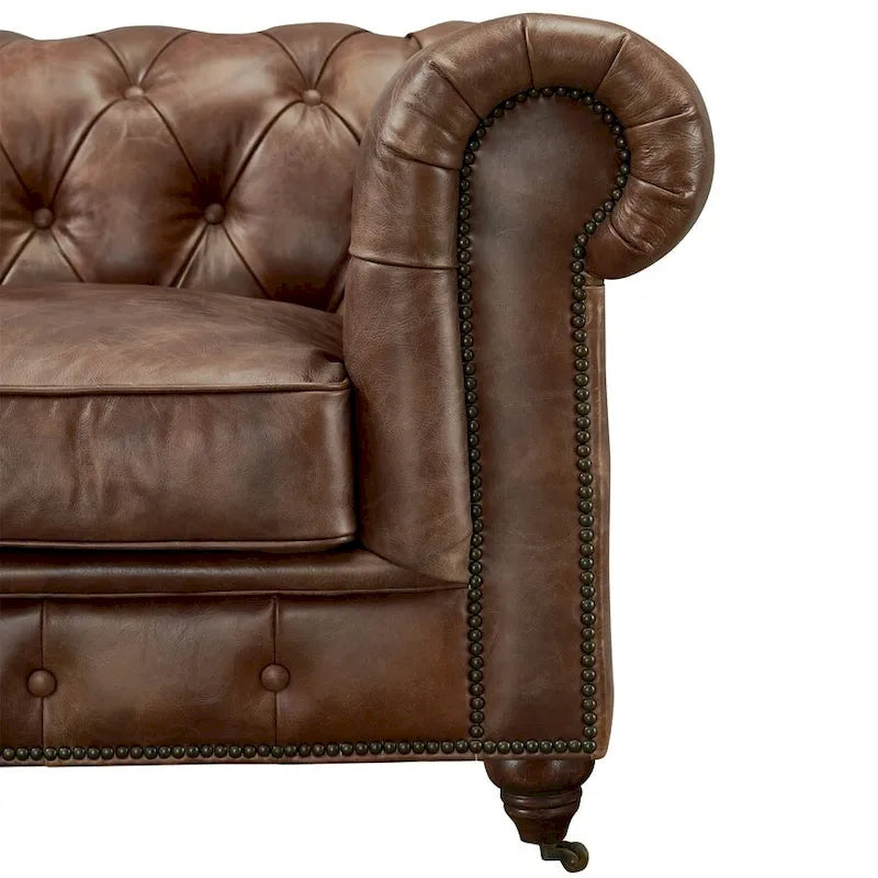 Causeuse Chesterfield – Marron foncé / Châtaigne / Noir / Marron écorce – 2 places