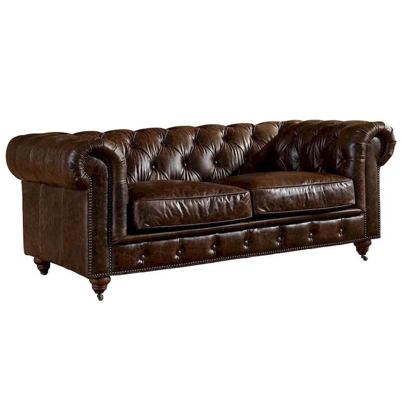 Causeuse Chesterfield – Marron foncé / Châtaigne / Noir / Marron écorce – 2 places