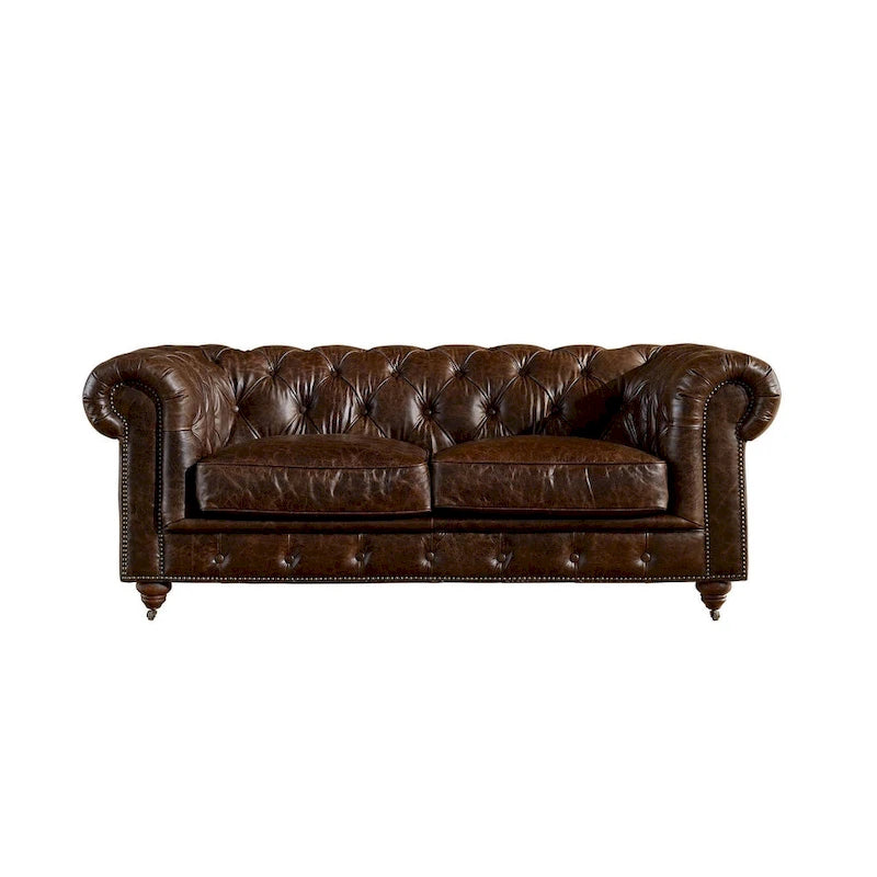 Causeuse Chesterfield – Marron foncé / Châtaigne / Noir / Marron écorce – 2 places