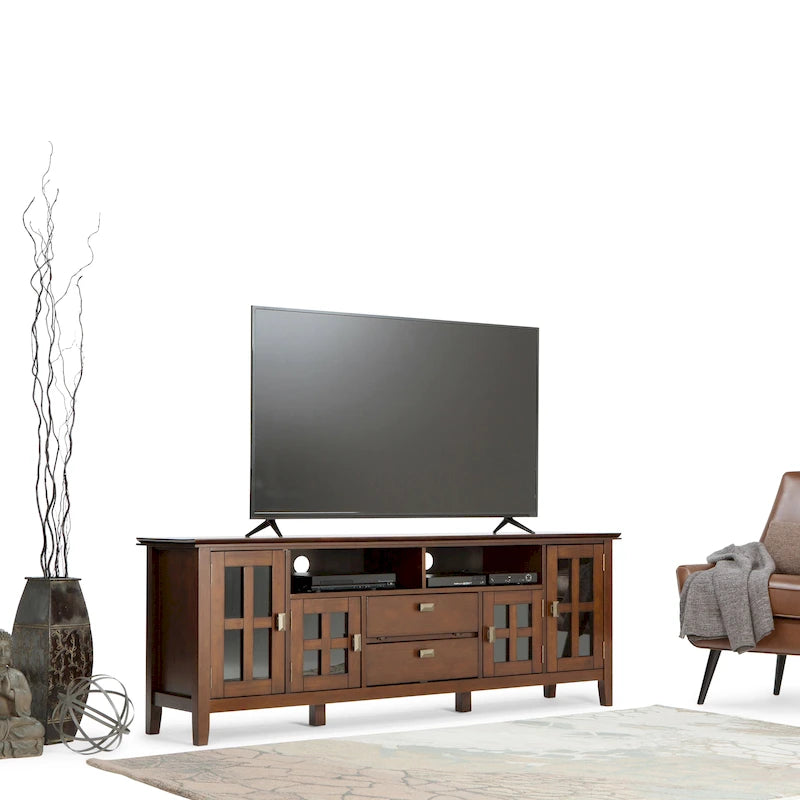 Meuble TV en bois massif, 183 cm de large, convient aux téléviseurs jusqu'à 80" – Plusieurs couleurs disponibles
