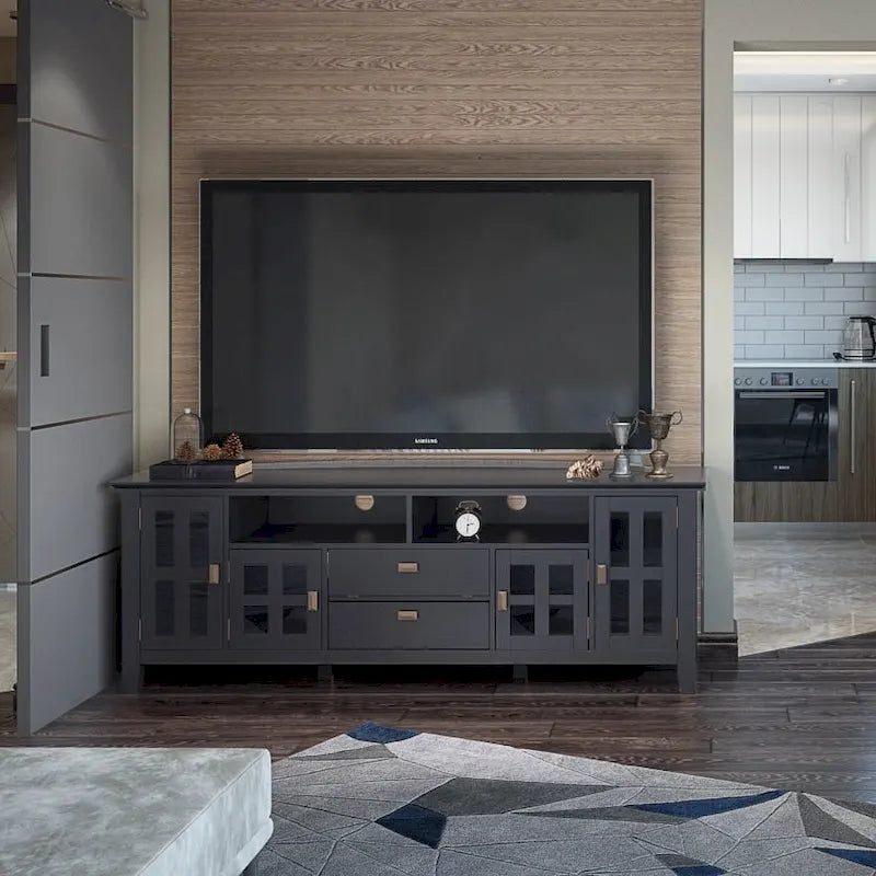 Meuble TV en bois massif, 183 cm de large, convient aux téléviseurs jusqu'à 80" – Plusieurs couleurs disponibles