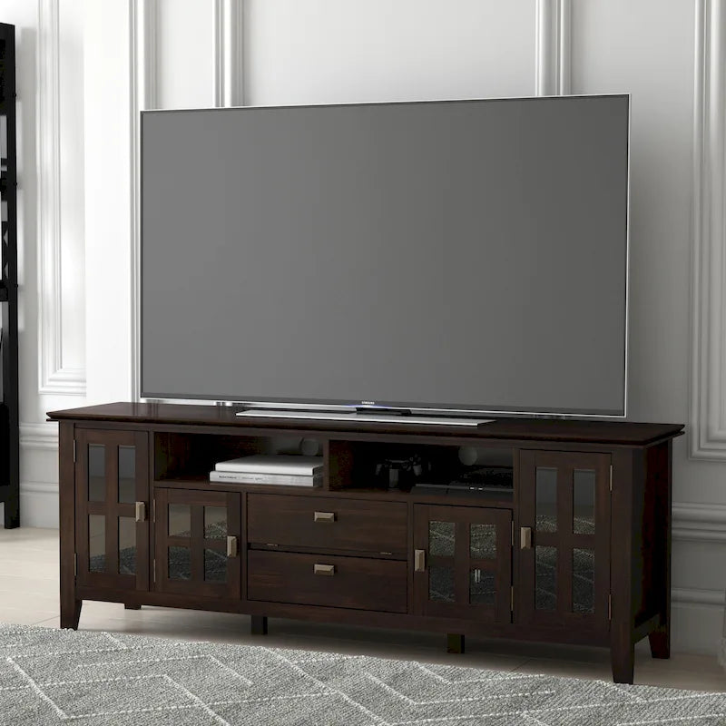 Meuble TV en bois massif, 183 cm de large, convient aux téléviseurs jusqu'à 80" – Plusieurs couleurs disponibles