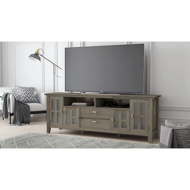 Meuble TV en bois massif, 183 cm de large, convient aux téléviseurs jusqu'à 80" – Plusieurs couleurs disponibles