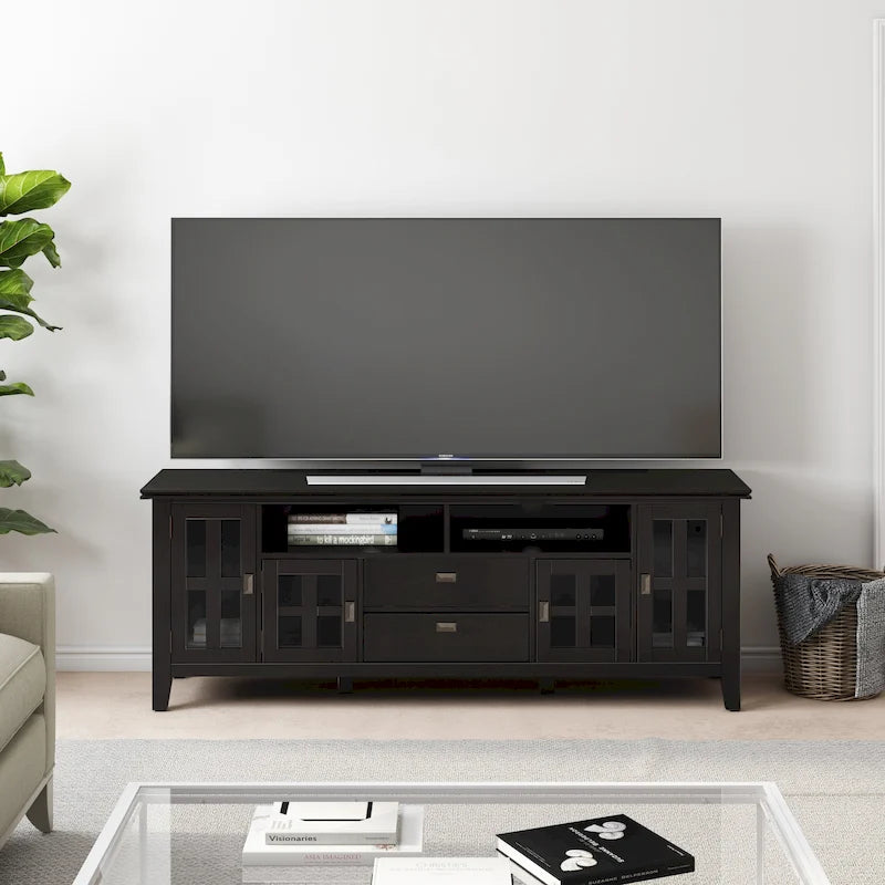 Meuble TV en bois massif, 183 cm de large, convient aux téléviseurs jusqu'à 80" – Plusieurs couleurs disponibles