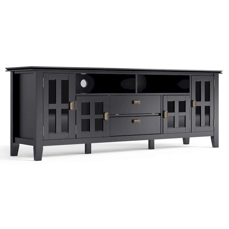 Meuble TV en bois massif, 183 cm de large, convient aux téléviseurs jusqu'à 80" – Plusieurs couleurs disponibles