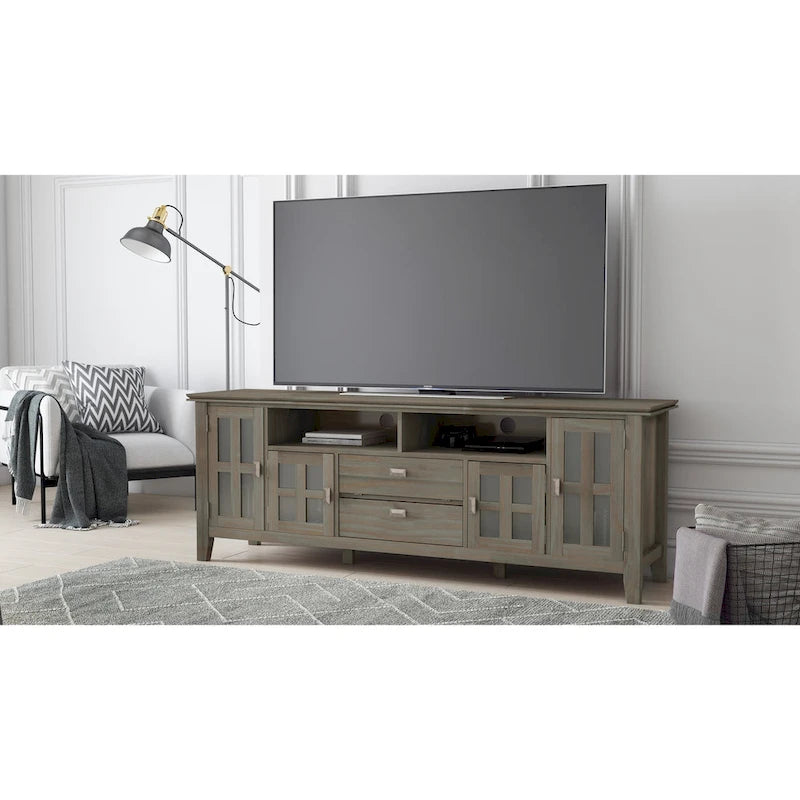 Meuble TV en bois massif, 183 cm de large, convient aux téléviseurs jusqu'à 80" – Plusieurs couleurs disponibles