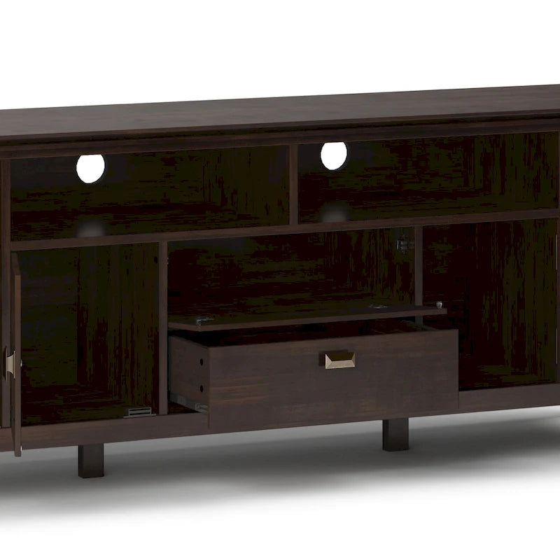 Meuble TV en bois massif, 183 cm de large, convient aux téléviseurs jusqu'à 80" – Plusieurs couleurs disponibles