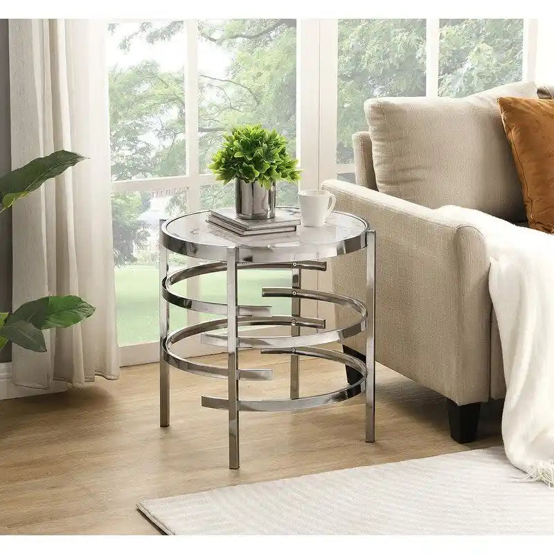 Table d'appoint ronde – Or / Noir / Argent galvanisé | Dessus en pierre frittée | Style moderne | Utilisation par 1 personne