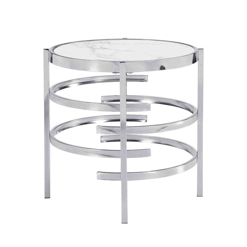 Table d'appoint ronde – Or / Noir / Argent galvanisé | Dessus en pierre frittée | Style moderne | Utilisation par 1 personne