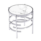 Table d'appoint ronde – Or / Noir / Argent galvanisé | Dessus en pierre frittée | Style moderne | Utilisation par 1 personne