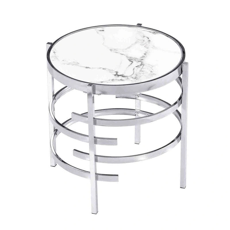 Table d'appoint ronde – Or / Noir / Argent galvanisé | Dessus en pierre frittée | Style moderne | Utilisation par 1 personne