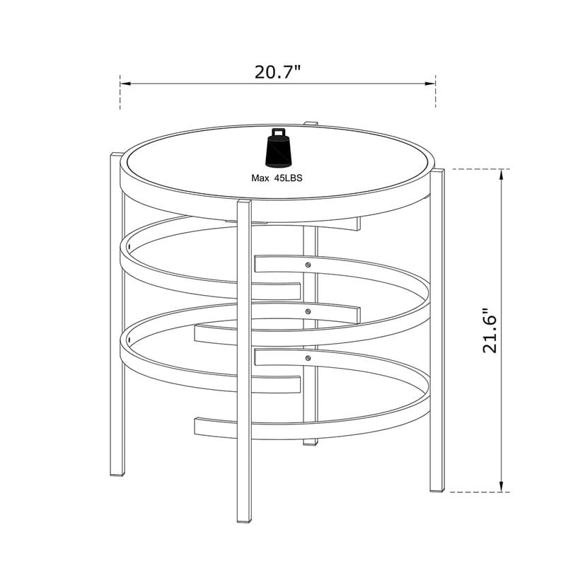 Table d'appoint ronde – Or / Noir / Argent galvanisé | Dessus en pierre frittée | Style moderne | Utilisation par 1 personne