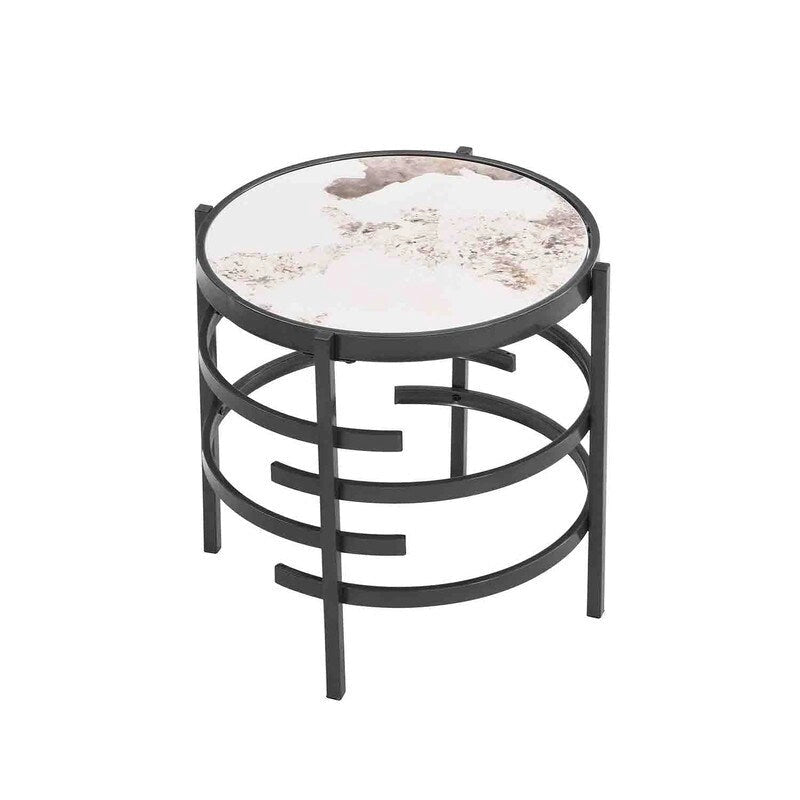 Table d'appoint ronde – Or / Noir / Argent galvanisé | Dessus en pierre frittée | Style moderne | Utilisation par 1 personne