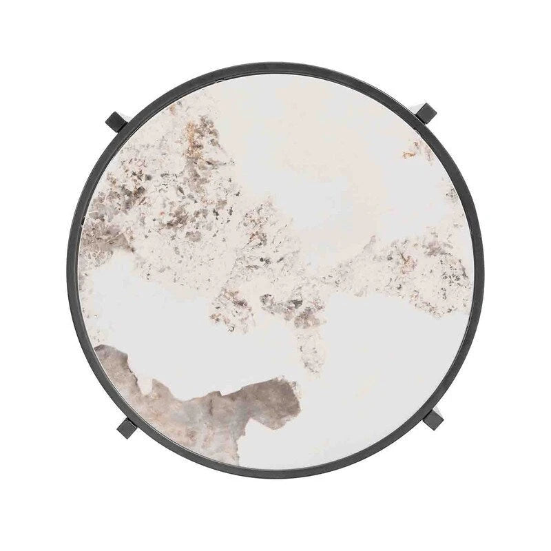 Table d'appoint ronde – Or / Noir / Argent galvanisé | Dessus en pierre frittée | Style moderne | Utilisation par 1 personne