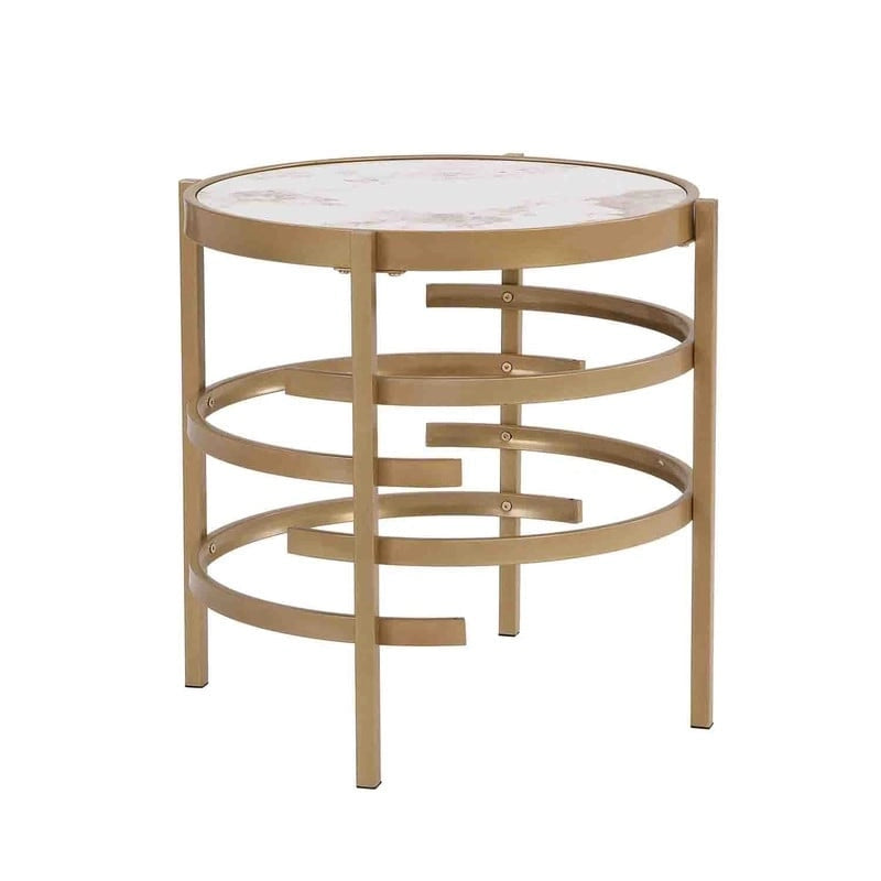 Table d'appoint ronde – Or / Noir / Argent galvanisé | Dessus en pierre frittée | Style moderne | Utilisation par 1 personne