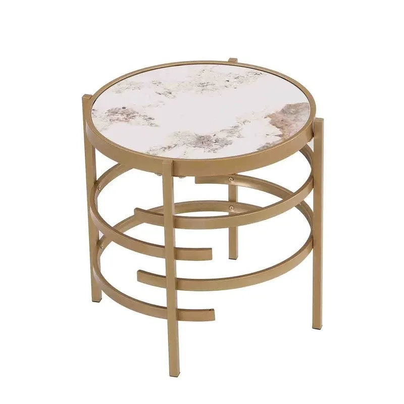 Table d'appoint ronde – Or / Noir / Argent galvanisé | Dessus en pierre frittée | Style moderne | Utilisation par 1 personne