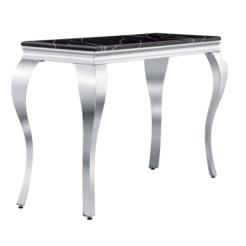 Console — Noir/Argent & Blanc/Doré, Plateau MDF, Pieds Acier Inoxydable, 1 Personne