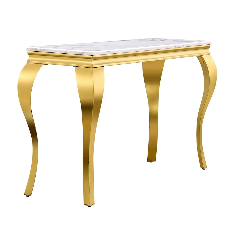 Console — Noir/Argent & Blanc/Doré, Plateau MDF, Pieds Acier Inoxydable, 1 Personne