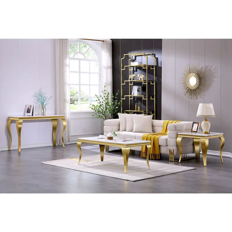 Console — Noir/Argent & Blanc/Doré, Plateau MDF, Pieds Acier Inoxydable, 1 Personne