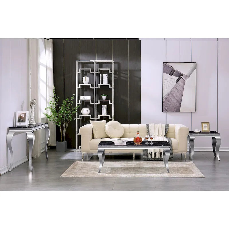Console — Noir/Argent & Blanc/Doré, Plateau MDF, Pieds Acier Inoxydable, 1 Personne