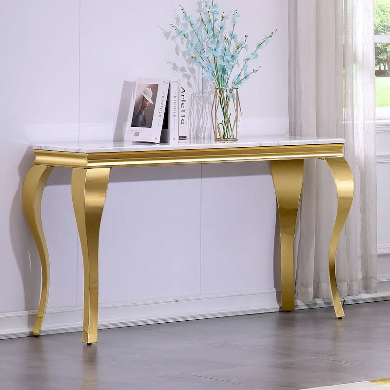 Console — Noir/Argent & Blanc/Doré, Plateau MDF, Pieds Acier Inoxydable, 1 Personne