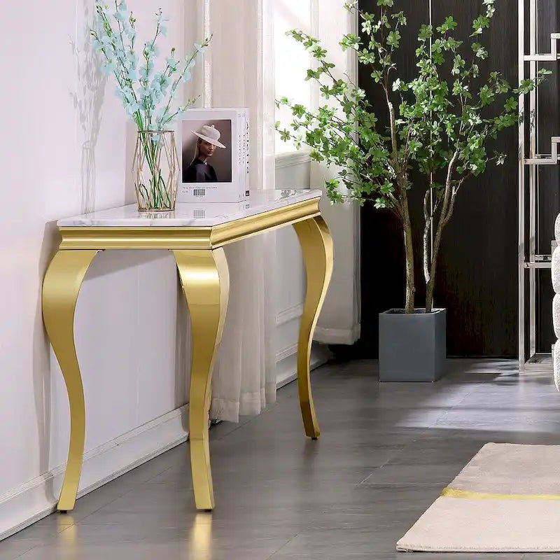 Console — Noir/Argent & Blanc/Doré, Plateau MDF, Pieds Acier Inoxydable, 1 Personne