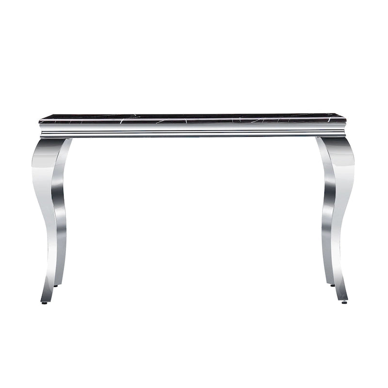 Console — Noir/Argent & Blanc/Doré, Plateau MDF, Pieds Acier Inoxydable, 1 Personne