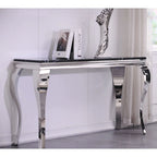 Console — Noir/Argent & Blanc/Doré, Plateau MDF, Pieds Acier Inoxydable, 1 Personne