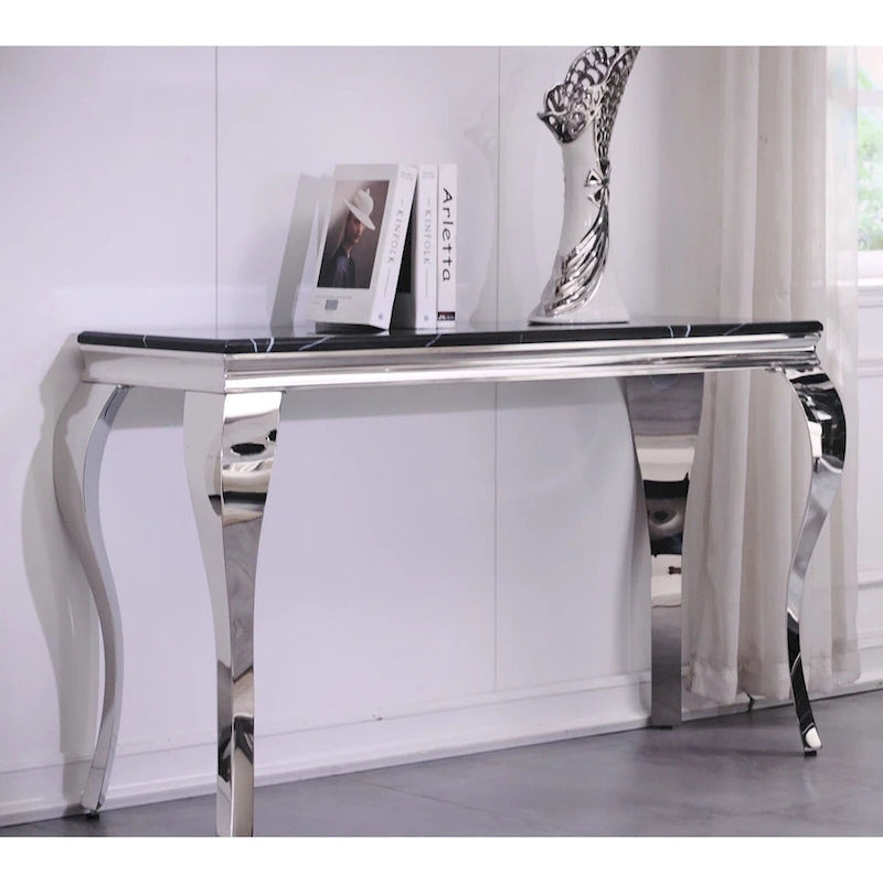 Console — Noir/Argent & Blanc/Doré, Plateau MDF, Pieds Acier Inoxydable, 1 Personne