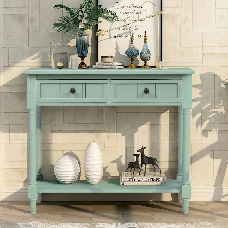 Console avec 2 tiroirs et étagère inférieure — Ivoire / Bleu Rétro / Gris Antique / Bleu Marine / Espresso