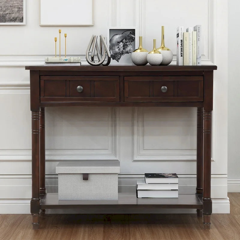 Console avec 2 tiroirs et étagère inférieure — Ivoire / Bleu Rétro / Gris Antique / Bleu Marine / Espresso