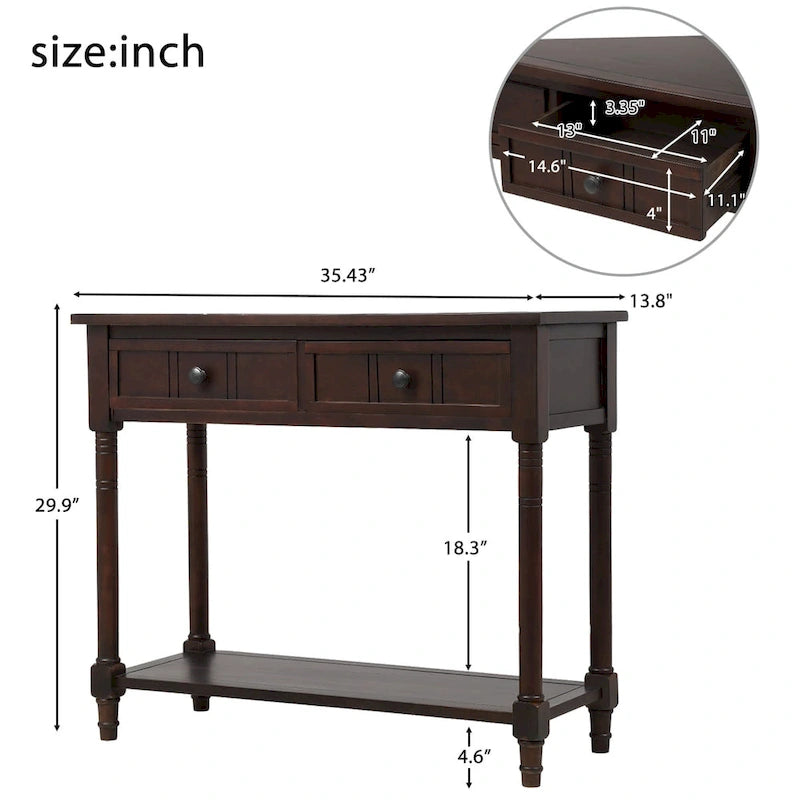Console avec 2 tiroirs et étagère inférieure — Ivoire / Bleu Rétro / Gris Antique / Bleu Marine / Espresso