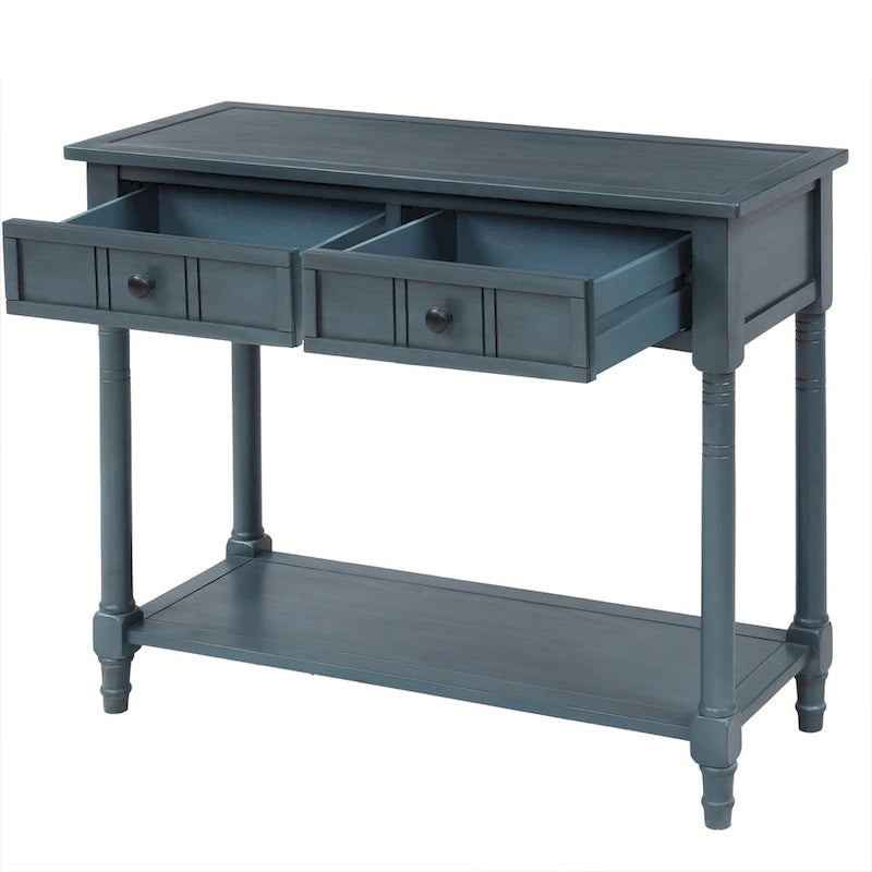 Console avec 2 tiroirs et étagère inférieure — Ivoire / Bleu Rétro / Gris Antique / Bleu Marine / Espresso