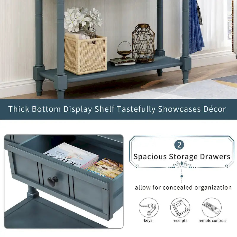 Console avec 2 tiroirs et étagère inférieure — Ivoire / Bleu Rétro / Gris Antique / Bleu Marine / Espresso