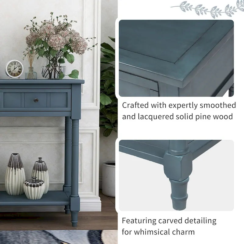 Console avec 2 tiroirs et étagère inférieure — Ivoire / Bleu Rétro / Gris Antique / Bleu Marine / Espresso