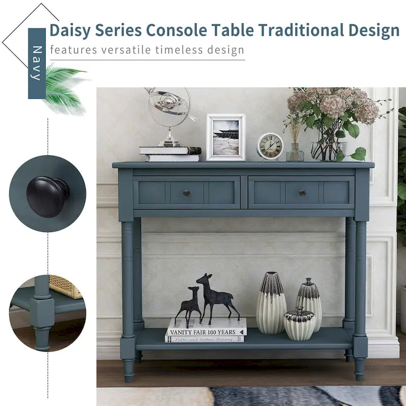Console avec 2 tiroirs et étagère inférieure — Ivoire / Bleu Rétro / Gris Antique / Bleu Marine / Espresso