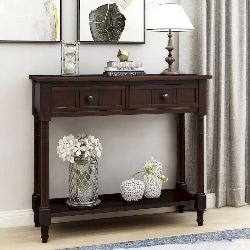 Console avec 2 tiroirs et étagère inférieure — Ivoire / Bleu Rétro / Gris Antique / Bleu Marine / Espresso
