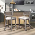 Chaise de comptoir à dossier en cannage, ton naturel/gris lavé, pour 1 personne