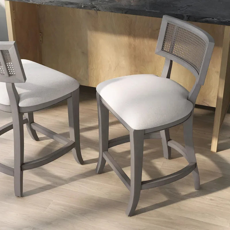 Chaise de comptoir à dossier en cannage, ton naturel/gris lavé, pour 1 personne